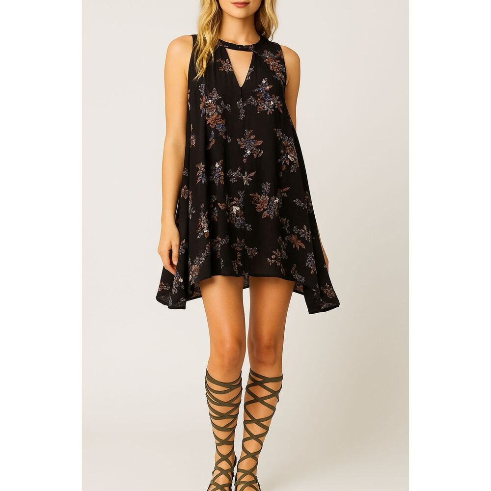 Free People Snap Out of It Floral Swing Tunic Dress L Boho TV Worn Reign Edwards